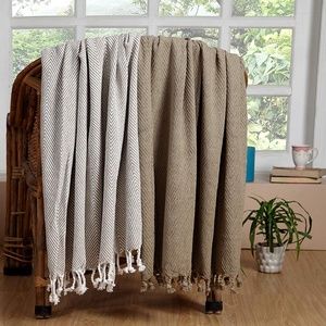 Cotton All Season Throw Blankets Set of 2 Beige
